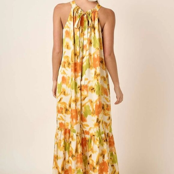 Mittoshop Watercolor Print Halter Neck Satin Maxi‎ Dress - Picture 7 of 9